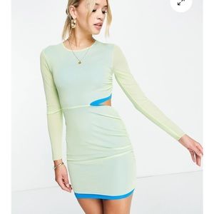 Topshop Mesh Lime & Blue Layered Cutout Mini Dress, S NWOT